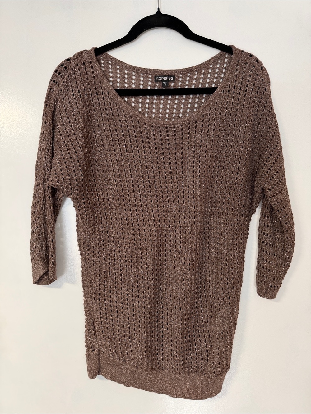 Express Open Knit Scoop Neck Sweater - Mocha Brown